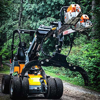 wheeled loader for carrying logs